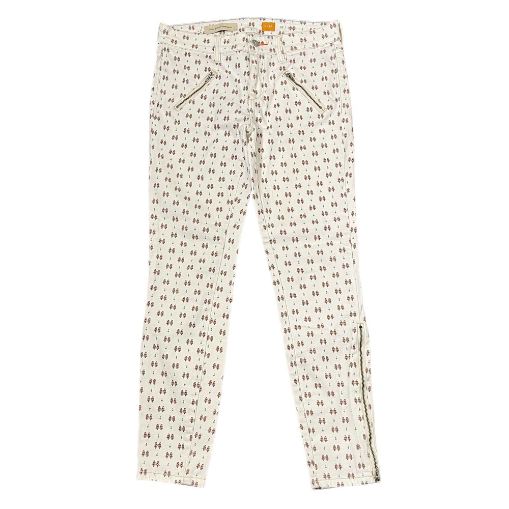 Pilcro & The Letterpress Anthropologie Skinny Ankle Jeans 27 White Flowers 29X27